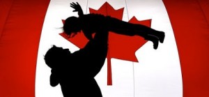 Canadian flag with father & child